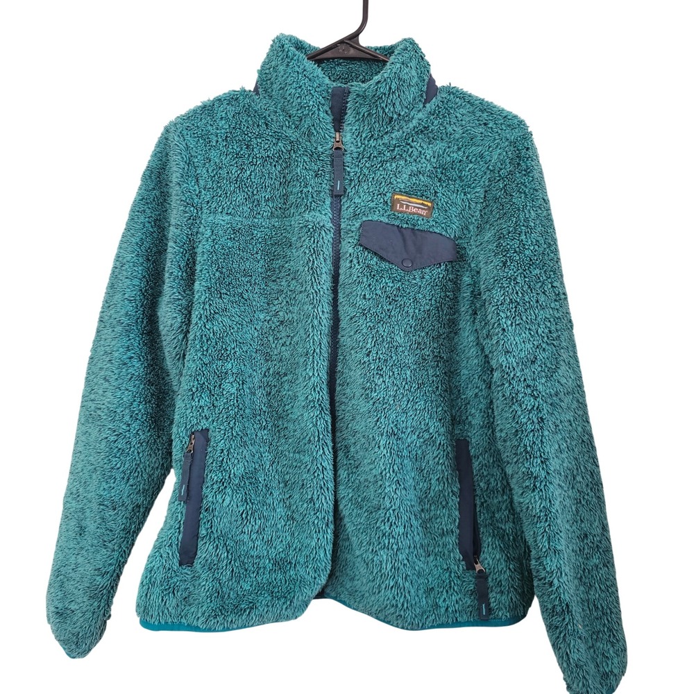 LL Bean Hi-Pile Fleece Jacket Womens Small Petite Teal Full Zip Sherpa 504938
